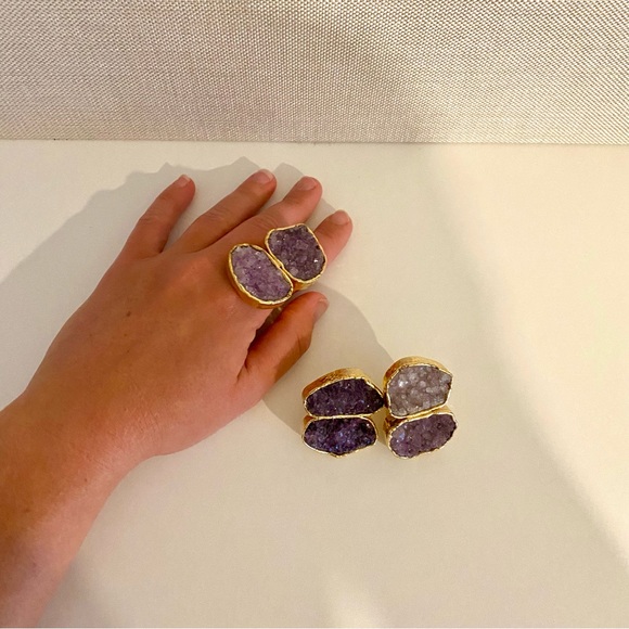Amethyst Druzy 14k Gold Plated Ring NWT - Picture 9 of 9